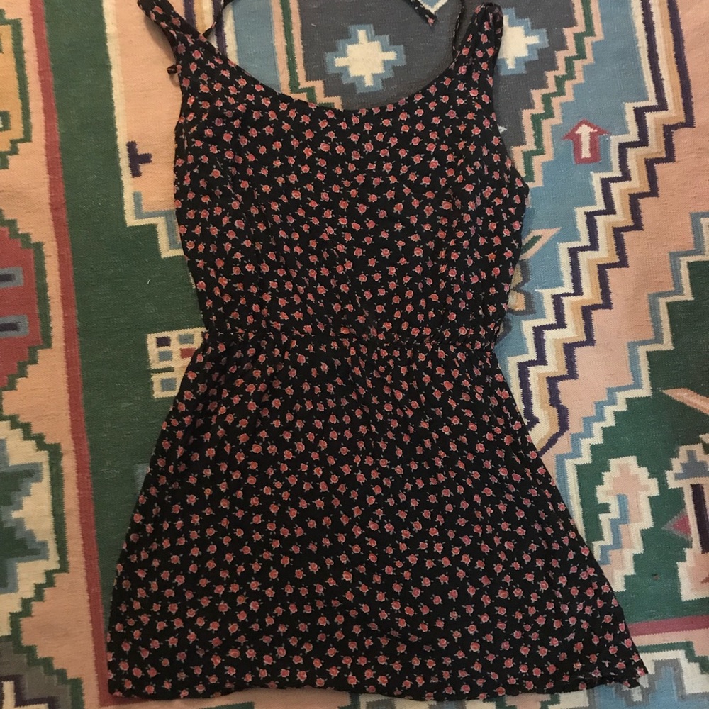 Brandy melville black mini dress with pink flowers